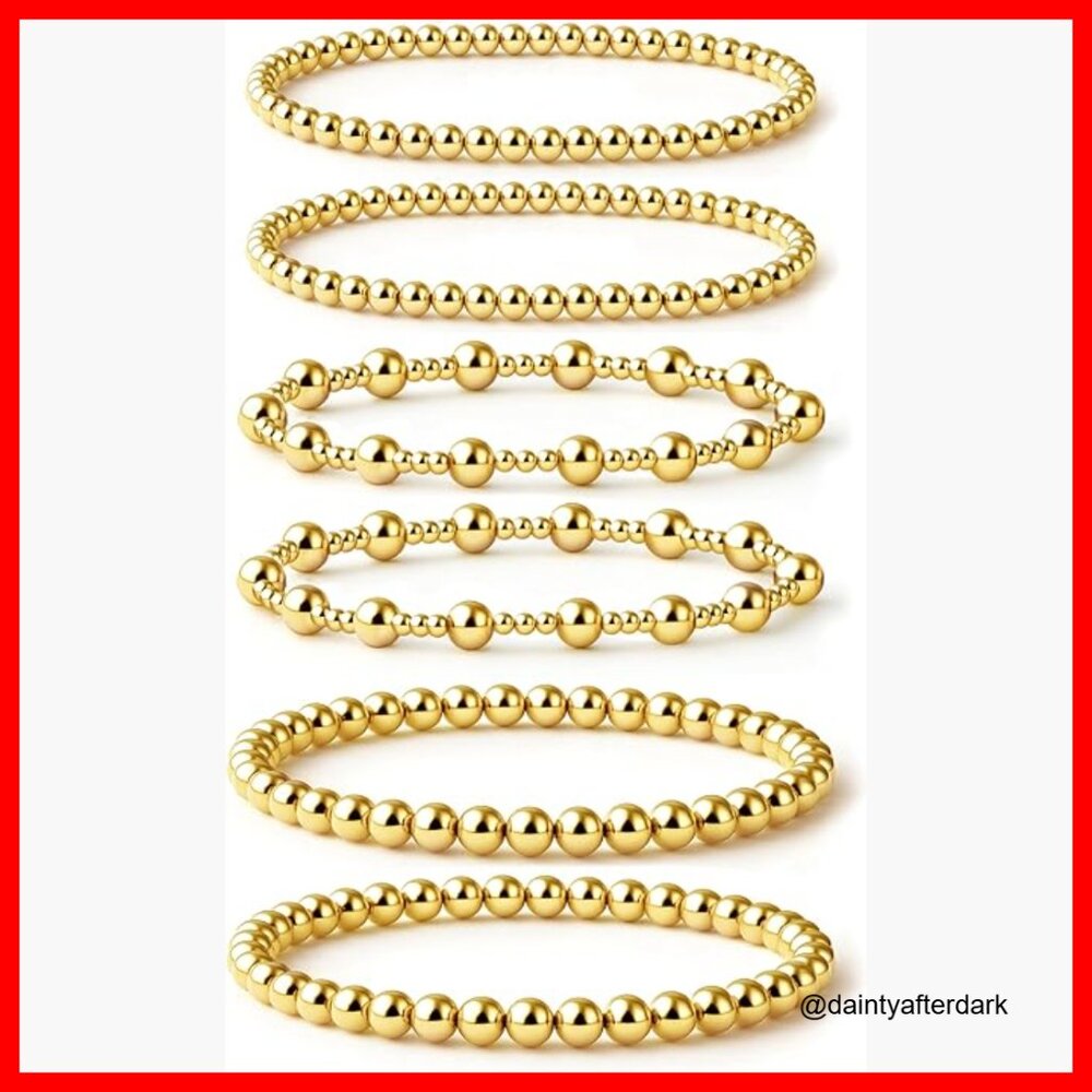 14k Gold Plated Stackable Bead Ball Bracelet Set … - image 1